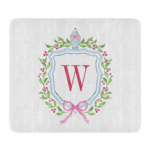 Watercolor Chinoiserie Ginger Jar Monogram Crest Cutting Board
