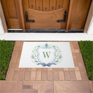 Watercolor Chinoiserie Ginger Jar Monogram Crest Doormat