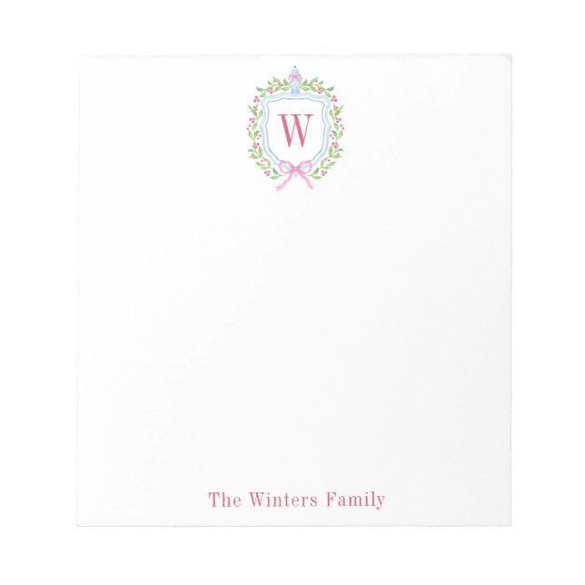 Watercolor Chinoiserie Ginger Jar Monogram Crest Notepad (Front)