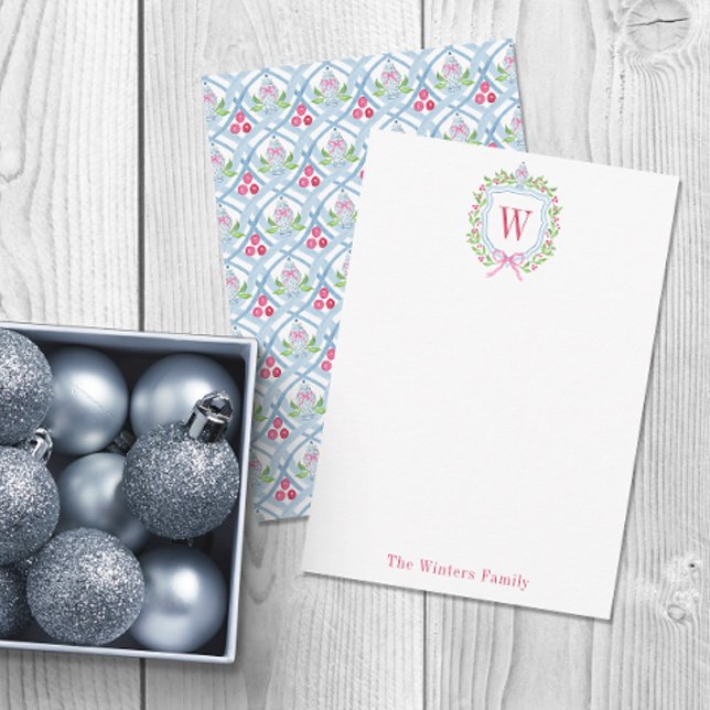 Watercolor Chinoiserie Ginger Jar Monogram Crest Thank You Card (Creator Uploaded)