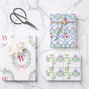 Watercolor Chinoiserie Ginger Jars Crest Wrapping Paper Sheet