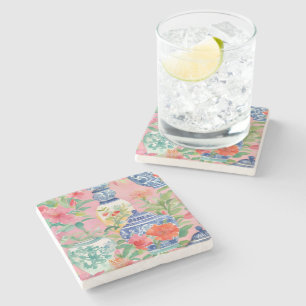 Watercolor Chinoiserie Ginger Jars & Flowers Stone Coaster