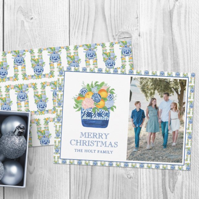 Watercolor Chinoiserie Mandarins Christmas Photo Holiday Card (Creator Uploaded)