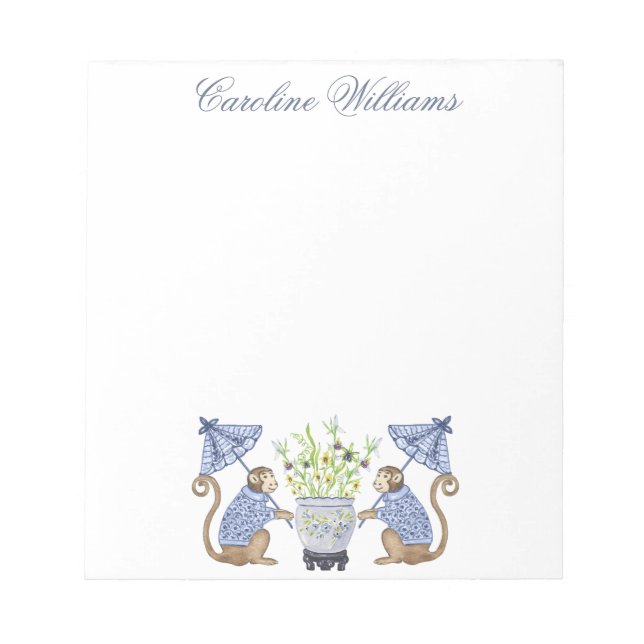 Watercolor Chinoiserie Monkeys Personalised Notepad (Front)