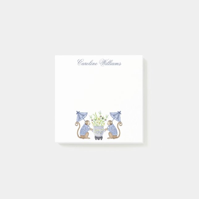 Watercolor Chinoiserie Monkeys Personalised Post-it Notes (Front)