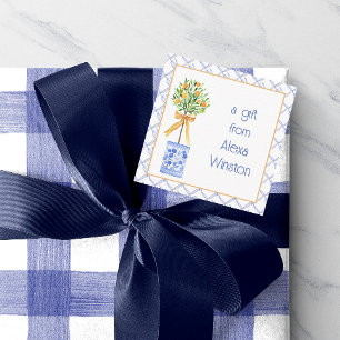 Watercolor Chinoiserie Orange Tree Topiary Card