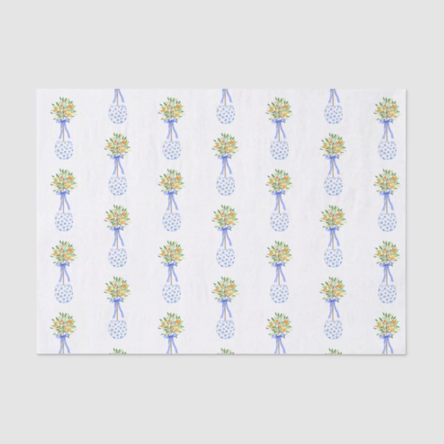 Watercolor Chinoiserie Orange Tree Topiary Tissue Paper (Front)