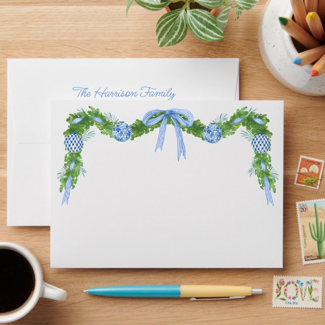 Watercolor Chinoiserie Ornaments Garland Christmas Envelope (Desk)