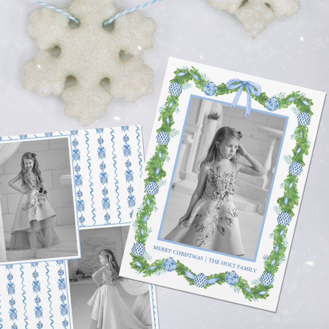 Watercolor Chinoiserie Ornaments Garland Christmas Holiday Card (Creator Uploaded)