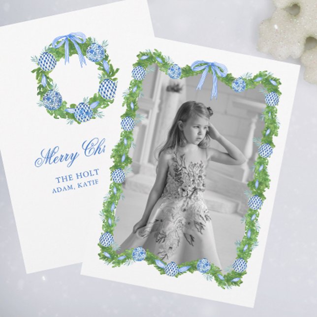 Watercolor Chinoiserie Ornaments Garland Christmas Holiday Card (Creator Uploaded)