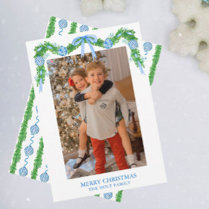Watercolor Chinoiserie Ornaments Garland Christmas Holiday Card