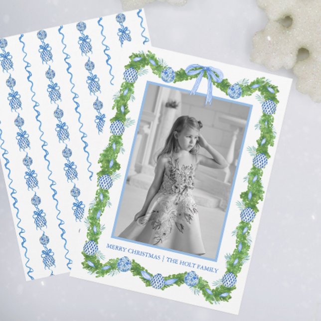 Watercolor Chinoiserie Ornaments Garland Christmas Holiday Card (Creator Uploaded)