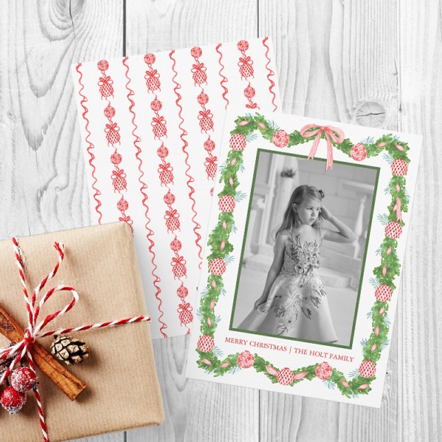 Watercolor Chinoiserie Ornaments Garland Christmas Holiday Card (Watercolor Chinoiserie Ornaments Garland Christmas Holiday Card)