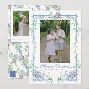 Watercolor Chinoiserie Peacock Garden Frame Photo Holiday Card