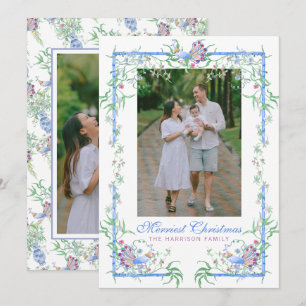 Watercolor Chinoiserie Peacock Garden Frame Photo Holiday Card