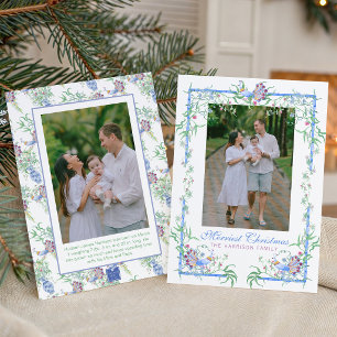Watercolor Chinoiserie Peacock Garden Frame Photo Holiday Card