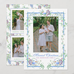 Watercolor Chinoiserie Peacock Garden Frame Photo Holiday Card