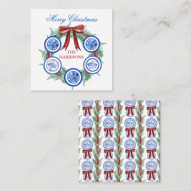 Watercolor Chinoiserie Plates Christmas Enclosure Card (Front/Back)