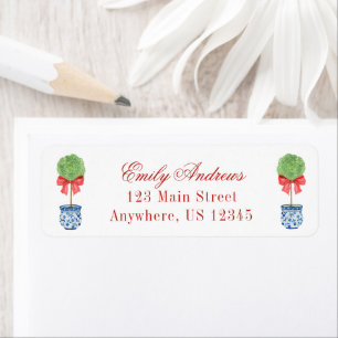 Watercolor Chinoiserie Red Bow Topiary