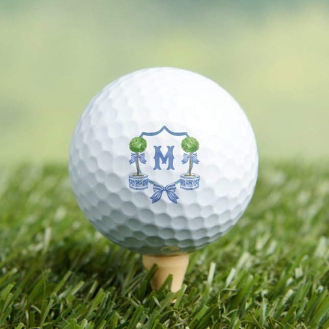 Watercolor Chinoiserie Topiary Monogram Crest Golf Balls (Insitu Tee)