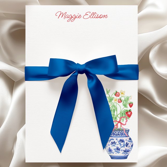 Watercolor Chinoiserie Vase of Red Strawberries Thank You Card (Creator Uploaded)