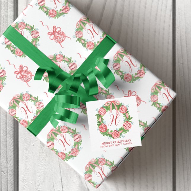 Watercolor Chinoiserie Wreath Christmas Enclosure Card (Watercolor Chinoiserie Wreath Christmas Enclosure Cards)