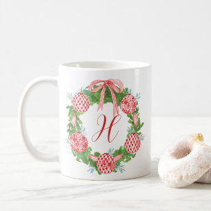Watercolor Chinoiserie Wreath Christmas Monogram Coffee Mug