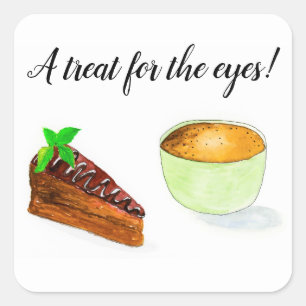 Watercolor Chocolate Cake And Coffee Square Sticker
