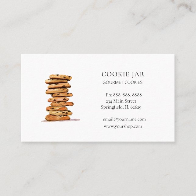 Watercolor Chocolate chip cookie Bakery  Business  Business Card (Front)