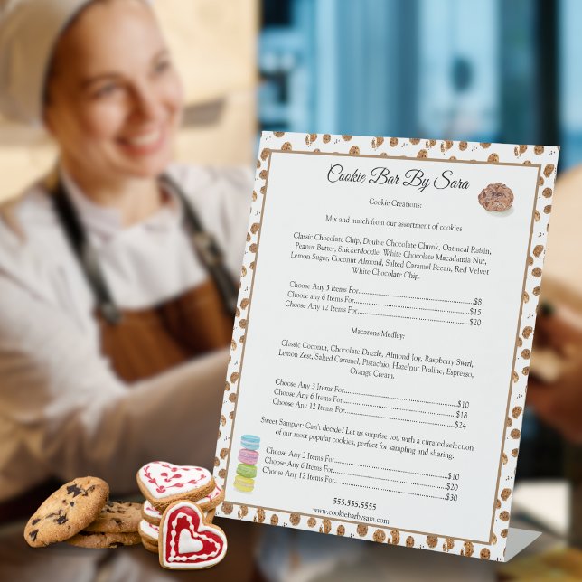 Watercolor Chocolate Chips Cookies Bakery Pedestal Sign (Watercolor price menu board for your customers to make their choices. )