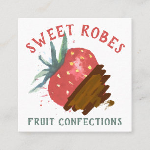 watercolor chocolate covered strawberry confection square business card