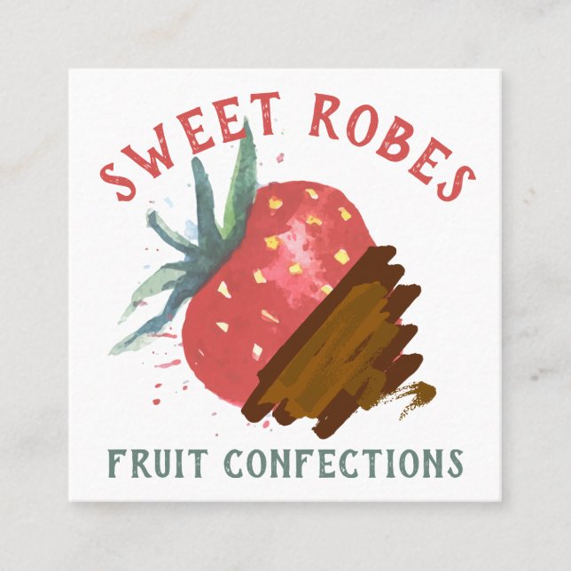 watercolor chocolate covered strawberry confection square business card (Front)