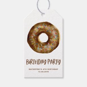Watercolor Chocolate Doughnut Birthday Thank You Gift Tags