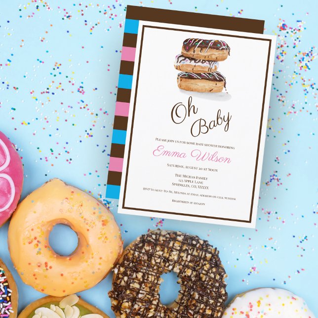 Watercolor Chocolate Doughnuts Baby Shower  Invitation (Creator Uploaded)