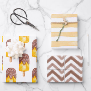 Watercolor Chocolate Fudge Popsicle Chevron Stripe Wrapping Paper Sheet