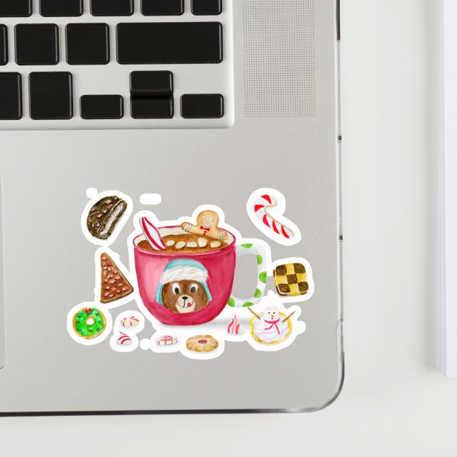 Watercolor Chocolate Gingerbread Cookies Holiday (Decorate your laptop with this sweet Watercolor Hot chocolate with cookies!)