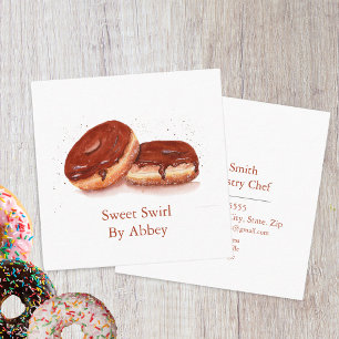 Watercolor Chocolate Glazed Doughnuts Square Business Card