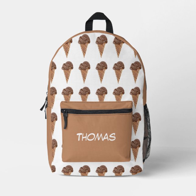 Watercolor Chocolate Ice Cream Pattern Printed Backpack (Front)