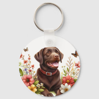 Watercolor Chocolate Labrador on a sunny day - Key Ring