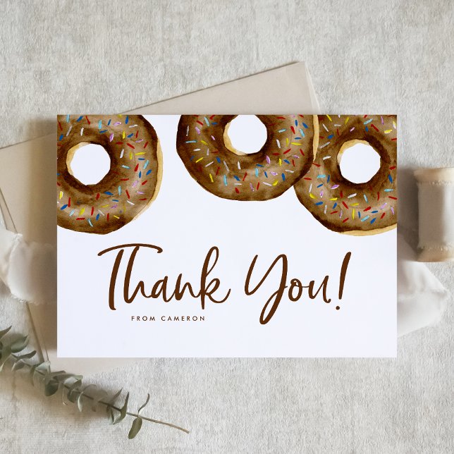 Watercolor Chocolate Sprinkle Doughnuts Baby Showe Thank You Card (Creator Uploaded)