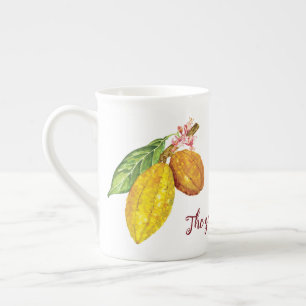 Watercolor chocolate tree fruit bone china mug