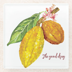 Watercolor chocolate tree fruit glass coaster