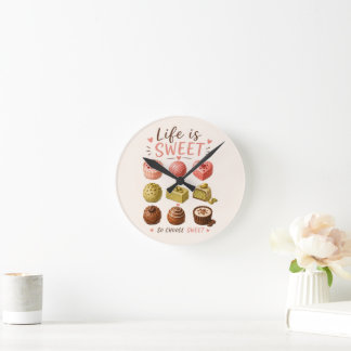 Watercolor Chocolates – French Patisserie Cafe Round Clock