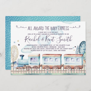 Watercolor Choo Choo Train Baby Shower Invitation