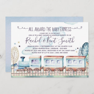 Watercolor Choo Choo Train Baby Shower Invitation