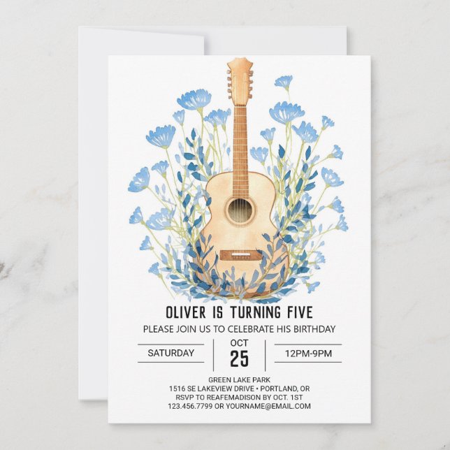 Watercolor Chord Guitar Boy Birthday Invitation (Front)