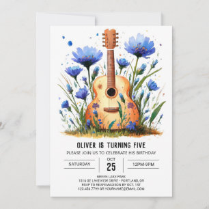 Watercolor Chord Guitar Boy Birthday  Invitation