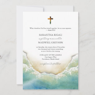 Watercolor Christian Beach Wedding Invitations