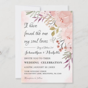 Watercolor Christian Blush Pink Floral Wedding Invitation