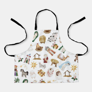 Watercolor Christian Christmas Nativity Apron